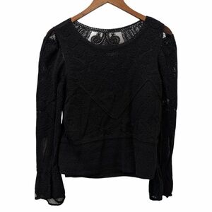 Ultra Pink Blouse Juniors Large Black Crochet Lace Long Sleeve Lined Party Top